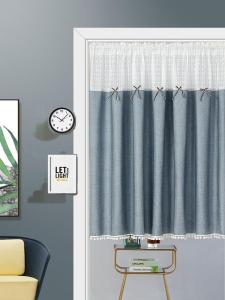 Punch-Free Solid Color Fresh Door Curtain Fabric Lace Stitching Short Curtain Bedroom Hallway Balcony Partition Half Curtain with Rod