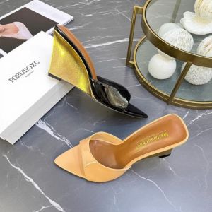 Gold Heel Sandals 2025 Summer New High Heels Velvet Glossy Pointed Toe Slippers Women Versatile Unique Heel Slippers