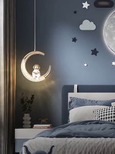 Đèn ngủ cho bé Đèn LED trăng treo thả đầu giường ngủ cho trẻ em hình mặt trăng khuyết Đèn ngủ phi hành gia vũ trụ ngồi trên mặt trăng truyết 3 chế dộ ánh sáng an toàn cho mắt - Combosett