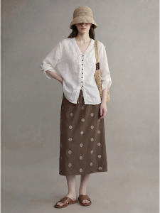 GULILI | Relaxed Elegance V-Neck Lace Shirt Floral Skirt Set