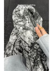 Black Dyed Tie-Dye Jeans Mens American Retro Washed Ink Splatter Straight Leg Micro Flared Pants Youth Trend Cotton Polyester Blend