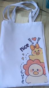 Tas Serut Tote Bag Motif Duck Bebek Lucu String Bag Kanvas Wanita Tas Laptop Jinjing Aesthetic