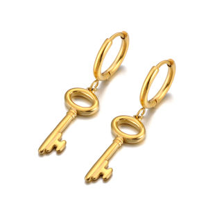 Lokaer Fashion 316L Stainless Steel Key Hoop Earrings 18K PVD Gold Plated Handmade Daily Jewelry for Women Girls E24219