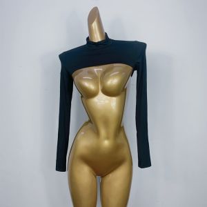 Black Long Cover-Up Design Dress Two-Piece Set Slimming Effect Commute Style High Waist Knitted Fabric Long Sleeve Zipper