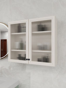 Waterproof Space Aluminum Wall Cabinet Long Rainbow Glass Door Bathroom Storage Cabinet Kitchen Hanging Wall Storage Cabinet Seasoning Cabinet