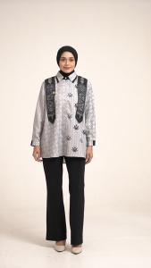 BELIFI | Elara Tie-Accent Shirt Kemeja Wanita Mewah Blus Kantor Motif Etnik