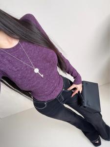 M5741 Black Blooming Long Sleeves Tight T-shirt Bottoming Shirt Womens Korean Style Sense of Design Niche Style Silm Slim Looking Short Top