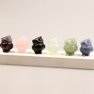 1 Inch Hand Carved Mini Owl Figurine Opalite Jade Mini Animal Crystal Craft Chakra Home Decor