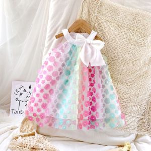 DRESS PESTA ANAK PEREMPUAN KOREAN STYLE PATCH RAINBOW FLOWERS