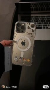 การ์ตูนสัตว์ขนาดเล็กแบบเต็มหน้าจอสีรูปหัวใจใสกรณีศัพท์แม่เหล็กสำหรับ iPhone X XR XS 11 12 13 14 15 16 Pro Max พลัสมินิใสอเล็กซ์แม่เหล็กปกแข็ง