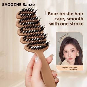 Hair Care Boar Bristle Comb Womens Anti-Tangle Detangling Brush Scalp Massage Long Handle Hairdressing Tool Hairdressing Comb