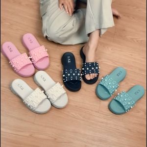 Sandal Selop Datar Wedges Wanita Brokat Kasut Kasual Perempuan Kekinian Nyaman Praktis COD SPT-86