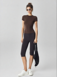 MITAOGIRL | Slimming Short Sleeve & Capri Shorts Yoga Fitness Outfit