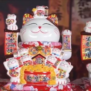 Mèo thần tài mèo may mắn Neko Maneki vẫy tay chiêu tài chiêu lộc 25cm 9inches bằng gốm sứ cao cấp