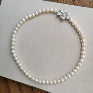 DaVee | White pearl necklace 8-9mm natural pearl silver clasp fresh water pearl necklace