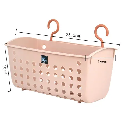 ZHANGRONGTU | Kitchen Bathroom Dual Hook Hanging Basket Storage Rack Plastic Wall-mounted