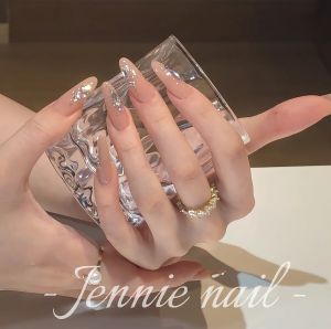 Handmade Flashing Diamond Embedded Nail Art Strips Wearable False Nails Pure Desire White Enhancing Simple High-End Feeling