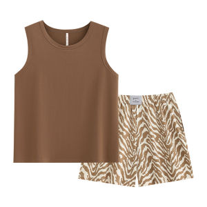 yuenei | Bộ đồ ngủ Modal Ice Silk không tay mùa hè cho nữ có đệm ngực Bộ đồ mặc nhà thường ngày có thể mặc ngoài trời