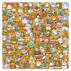 200PCS Hot Gold Gift Box Cartoon Christmas Stickers Santa Claus Christmas Tree Decoration Waterproof Stationery Notebook Sticker