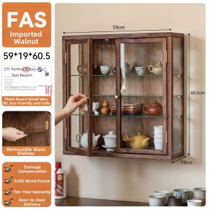 YANPU | Tea Utensil Storage and Display Cabinet Black Walnut Wood