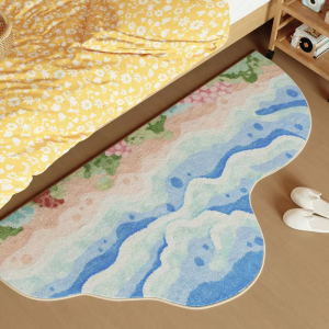 VIKAMA Grass Flower Wave Print Bed Edge Running Blanket Anti Slip Washable Floor Mat Bedroom Soft Floor Mat Home Decoration
