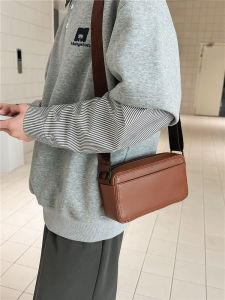 Waterproof Mens Crossbody Bag Fashionable Box Design Japanese Style Pure Color Mobile Phone Bag Casual Shoulder Bag
