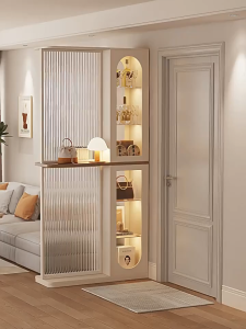 2026 Italian Style Solid Wood Screen Partition Double-sided Room Divider with Wine Cabinet Storage for Hallway