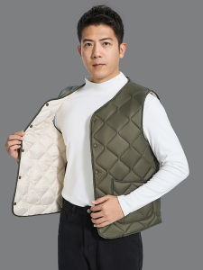 Mens Lightweight down Cotton Vest Autumn Winter Loose Fit Base Layer Tank Top Versatile Inner Warm Small Jacket Polyester Fiber