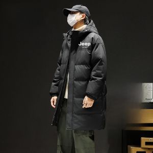 Mens Goose down Jacket Mid-Length Thickened Lightweight Large Size Brand Outerwear Autumn Winter Warm Windproof Zipper Closure