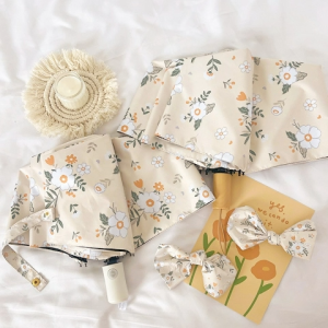 Korean style yellow flower sun umbrella Rain and rain dual use folding umbrella Mini UV umbrella