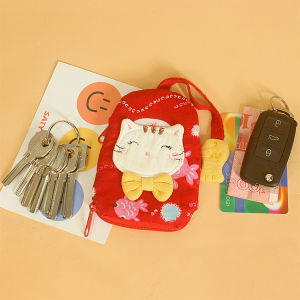 Cute Mini Pull out Zipper Fabric Key Pouch Womens Car Key Bag Coin Access Card Holder Two in One Youth Cotton Vertical Shape