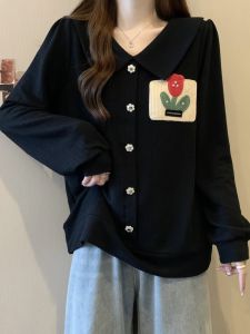 เสื้อสเวตเตอร์คอวีแขนยาวลายดอกไม้ปักสำหรับผู้หญิงไซส์ใหญ่ ทรงหลวม สไตล์เกาหลี เสื้อคลุมกันหนาวฤดูใบไม้ร่วง/ฤดูหนาว