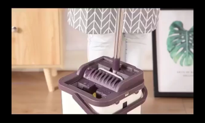 Mop with squeezer heavy duty by Bucket Set self cleaning Wet and Dry Hands Free Flat Floor Mop 2 Washable Pads Included Home Floor Cleaning System for All Floor Types and Windows