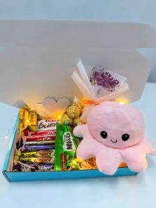 Patung Sotong Coklat Kotak Hadiah Berwarna-warni Octopus Doll in Colour Gift Box Bouquet Gift Box