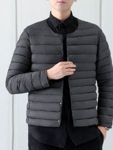 Lightweight Padded Cotton Jacket Mens round Neck Casual Outerwear Warmth Inner Core Autumn Winter New Style Slim Fit Short Coat