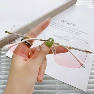 -0~-500]Rimless Anti-Blue Light Myopia Glasses Men/Ladies Anti-Fatigue Anti-Radiation Glasses