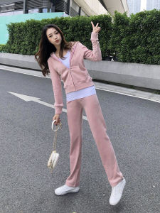 ชุดกีฬาผ้ากำมะหยี่สีทองแฟชั่นสำหรับผู้หญิง ฤดูใบไม้ร่วง 2025 ชุดลำลอง แขนยาว ปกเปิด ชุดสองชิ้น ซิป