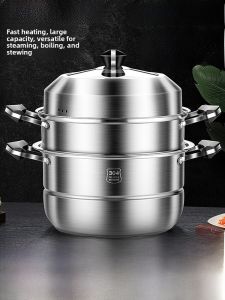 Steamer Large 304 Stainless Steel For Home 2 Three-Layer Thickened Steamer Steamed Buns Four-Layer Steaming Boiling Stewing Induction Cooker Gas Stove