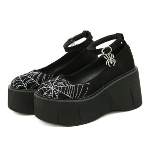 Giày Cao Gót Đế Xuồng Thêu Họa Tiết Nữ Quai Cài Kiểu Mary Jane Phong Cách Gothic Cosplay Đi Học Dành Cho Nữ Sinh