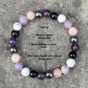 Đá Tourmaline Đen Thạch Anh Hồng Trắng Howlite Hematite Vòng Tay Pha Lê Tròn Dành Cho Nữ Cổ Điển Đính Hạt Trang Sức Quà Tặng Cho Nana