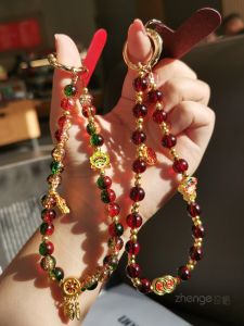 Charming Gold Bead round Bracelet Womens Style Mobile Phone Lanyard High End Beautiful Handheld Bracelet Wrist Cord Fortune Attraction