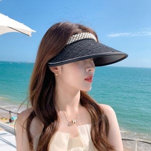 Pearl Top Hat Black Vinyl Wide Brim Sun Hat