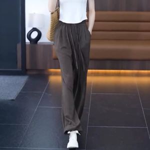 กางเกงขายาวทรงหลวมผ้าไหมน้ำแข็งไซส์ใหญ่สำหรับผู้หญิง ทรงตรง ทรงบาง กางเกงขายาวทรงเก้าส่วน ทรงหลวม ทรงลำลอง