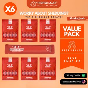 🔶FISHOILCAT® Snek Kucing Ayam & Kuning Telur (60pcs) | Pek Nilai 🔥 VALUE Pack Omega-3 🐟 Minyak Ikan | Chicken & Egg Yolk🐥 | Bulu Lebat & Kurangkan Gugur