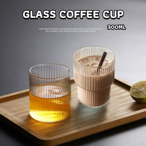 YoPo 300ml Glass Coffee Cup Tea Milk Yogurt Mug Creative Transparent Straight Vertical PatternDrinkware