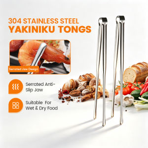 Long Handle Food Clip Tongs Japanese BBQ & Yakiniku Tongs Kitchen 304 Stainless Steel Food Tongs Non-slip Serrated Tips 304不锈钢食品钳 夹子