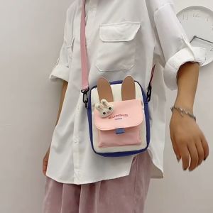 Tas Selempang Nilon IMPOR Lucu Unik Bentuk Telinga Kelinci Bahan Nilon Lembut Tas HP Ponsel FREE Pin
