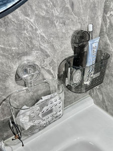 Bathroom Suction Cup Towel Rack No Drilling Needed Wall Mounted Storage Shelf Face Towel Organizer Hanging Basket Pet Material