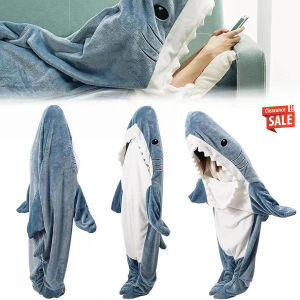 Wearable Shark Blanket Available Cartoon Shark Sleeping Bag Comfy Bathrobe Homewear Shark-Themed Casual Attire Christmas Gift