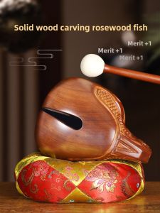 Large Wooden Fish Sculpture Zen Buddhist Temple Decorative Ornaments Handcrafted Rosewood Musical Instrument Home Decoration